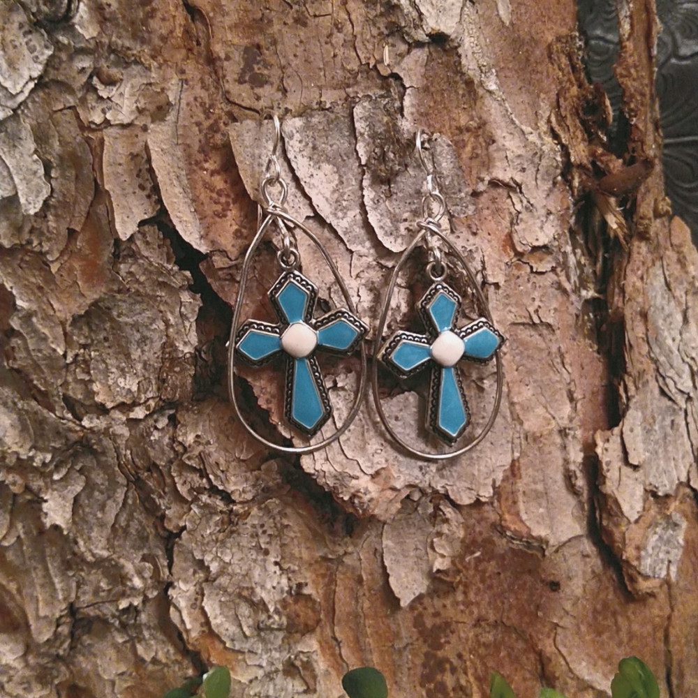 Handmade Cross & Hoop Dangle Earrings